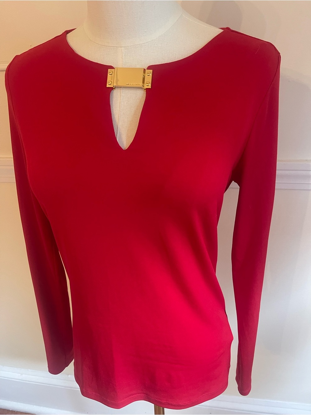 Michael Kors Red Long Sleeve Top with Gold Accent